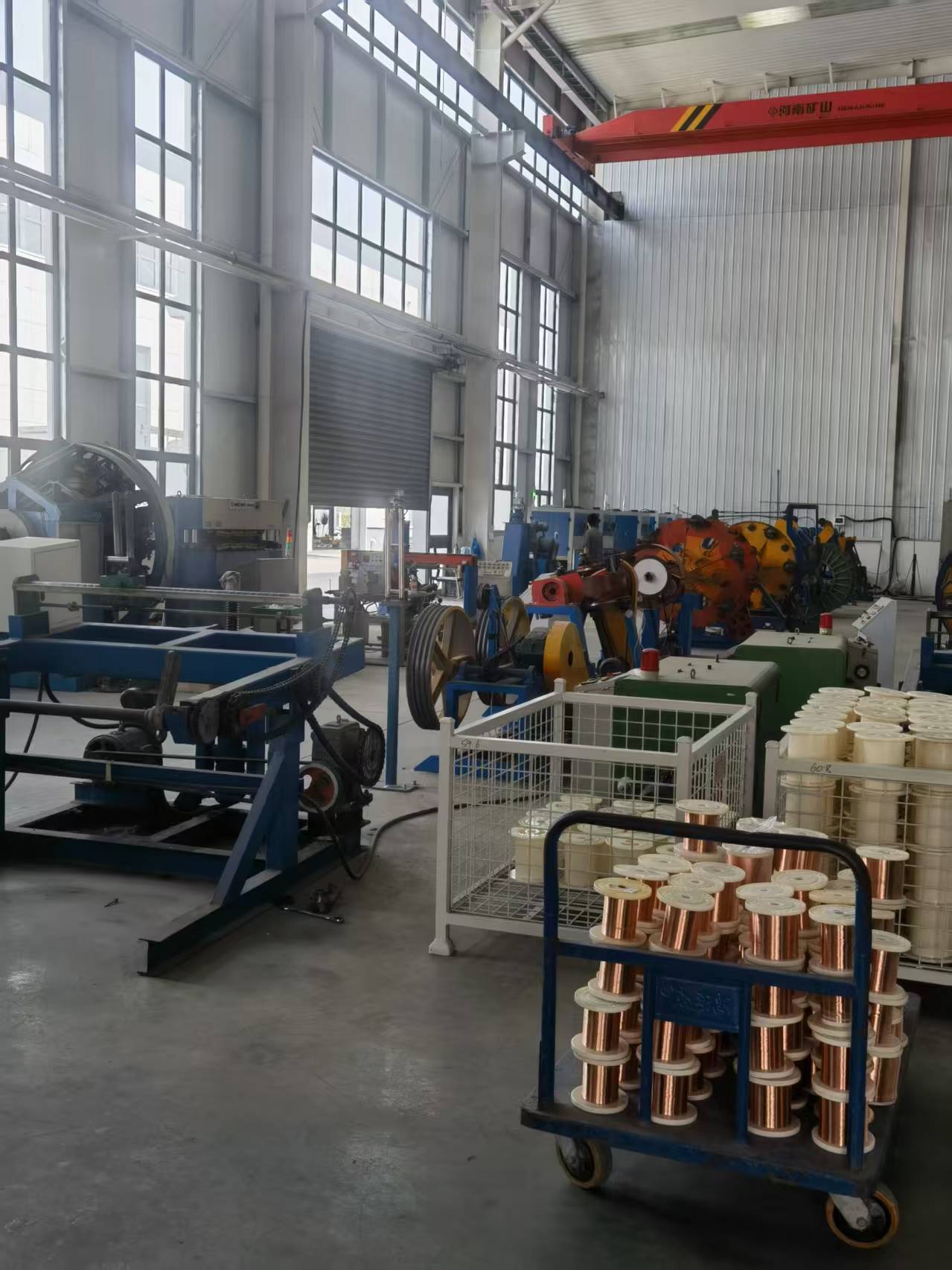 Cable production workshop with copper reels